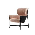 Stylish Single Sofa With Light Pink Fabric Pleated Backrest And Black Metal Legs