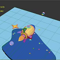 Vibrant Cartoon Space Scene With Yellow Pink Rocket Multiple Stars And Small Astronaut