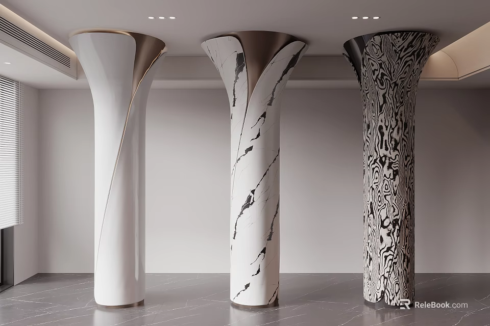 Modern Decorative Columns With White Black Marble Patterns And Metal Accents 3d model 