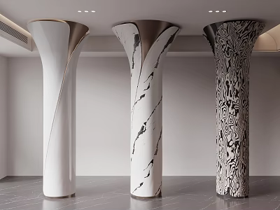Modern Decorative Columns With White Black Marble Patterns And Metal Accents 3d model