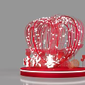 Red Heart Shaped Decorative Installation With White Lights And Chinese Wedding Elements 3d model