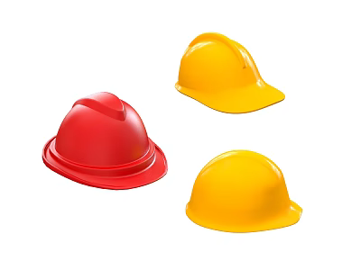 Three Red and Yellow Safety Hats with Protective Design for Workplaces 3d model