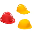 Three Red and Yellow Safety Hats with Protective Design for Workplaces