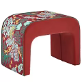 Decorative Sofa Stool with Colorful Parrot Floral Pattern and Green Velvet Frame