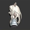 3D Model of Cat Ears Girl with Long Curly Hair and Blue Outfit