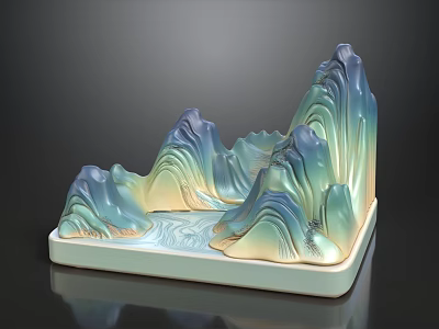 Stylish Sofa Coffee Table Combination With Mountain Shaped Decorative Ornament 3d model