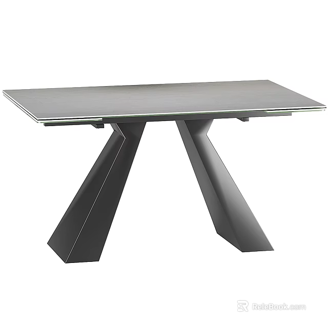 Modern Dining Table With Sleek Glass Top And Sturdy Metal Legs Design 3d model 