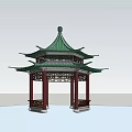 Traditional Chinese Pavilion With Green Roof Multi Layered Eaves Red Pillars And Carved Structure