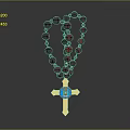 Red Beaded Religious Pendant With Gold Cross And Blue Icon Centerpiece Design
