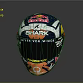 Racing Helmet As Protective Weapon With Red Bull Shark Logos And Orange Skull Design