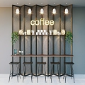 Modern Coffee Shop Table and Chair Combination Modern Coffee Shop Coffee Shop Table and Chair Bar Counter Bar Chair Chandelier Coffee Cup Green Plant Tooling 3d model