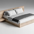 Modern Wooden Double Bed With Gray White Bedding And Side Table Design 3d model