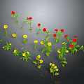 Vibrant Red And Yellow Floral Display With Green Leaves On Dark Background