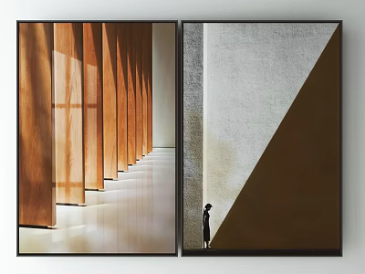 Abstract Wall Art With Wooden Columns Light Shadow And Figure In Geometric Shape 3d model