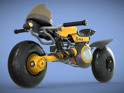 Yellow And Black Modern Motorcycle With Large Tires Spring Suspension And Round Headlight 3d model