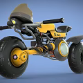Yellow And Black Modern Motorcycle With Large Tires Spring Suspension And Round Headlight