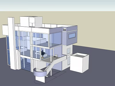Modern Detached Villa With Large Glass Windows Open Design Staircase And Balcony 3d model
