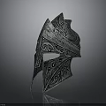 Medieval Weapon Helmet With Intricate Metallic Carvings And Decorative Ornate Patterns