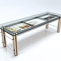 Contemporary Functional Table Featuring Glass Top and Metal Legs with Display Shelves