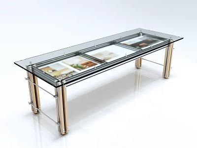 Contemporary Functional Table Featuring Glass Top and Metal Legs with Display Shelves 3d model