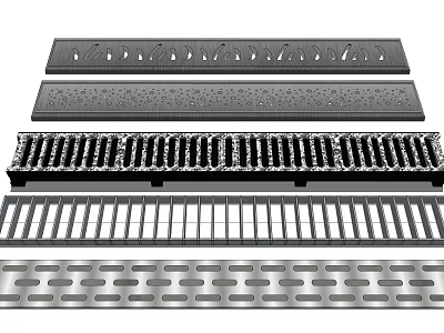 Different Types of Road Drainage Grates with Various Patterns and Metal Designs 3d model
