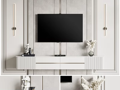 Modern TV Wall Design With Panel Accents Wall Lamps TV Stand And Vase 3d model