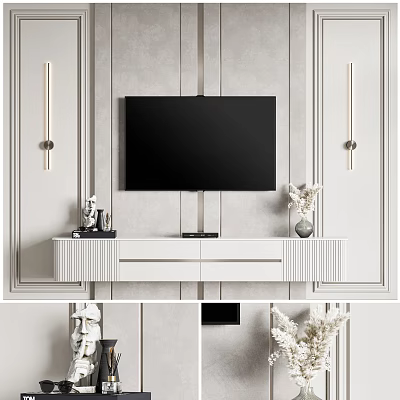 Modern TV Wall Design With Panel Accents Wall Lamps TV Stand And Vase 3d model