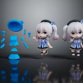 Game Anime Character Dolls With Twin Ponytails Blue Striped Outfit And Detachable Blue Parts