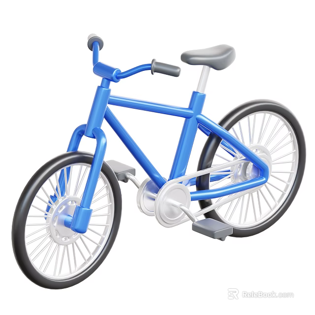 Blue Kids Bicycle With Simple Design Black Wheels White Spokes And Gray Seat 3d model 