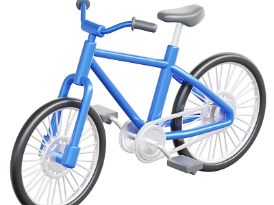 Blue Kids Bicycle With Simple Design Black Wheels White Spokes And Gray Seat 3d model