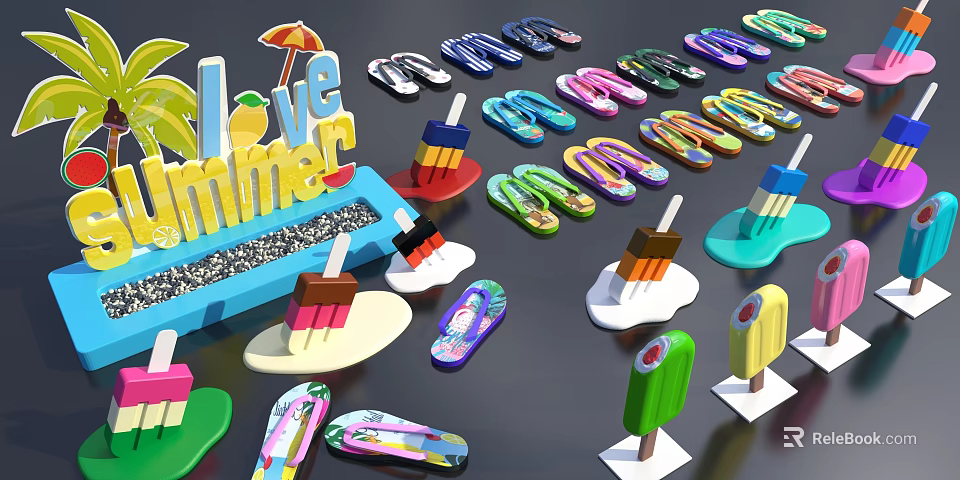 Love Summer Themed Decor Featuring Colorful Flip Flops Popsicle Shapes And Vibrant Designs 3d model 