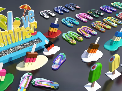 Love Summer Themed Decor Featuring Colorful Flip Flops Popsicle Shapes And Vibrant Designs 3d model