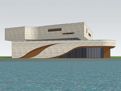 Modern Waterfront Architectural Design Featuring Geometric Structure Glass Facade And Stone Exterior 3d model