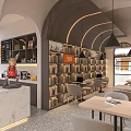 Book Art Themed Library Interior With Arches Bookshelves Sculpture And Modern Lighting