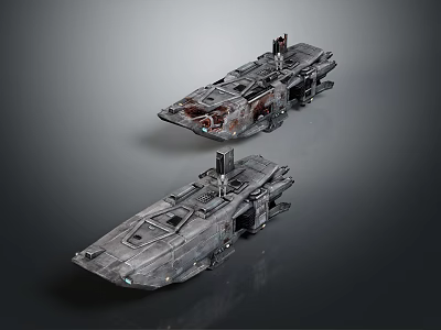 Two Metallic Sci Fi Vehicles With Detailed Surface And Top Mounted Devices 3d model