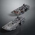 Two Metallic Sci Fi Vehicles With Detailed Surface And Top Mounted Devices