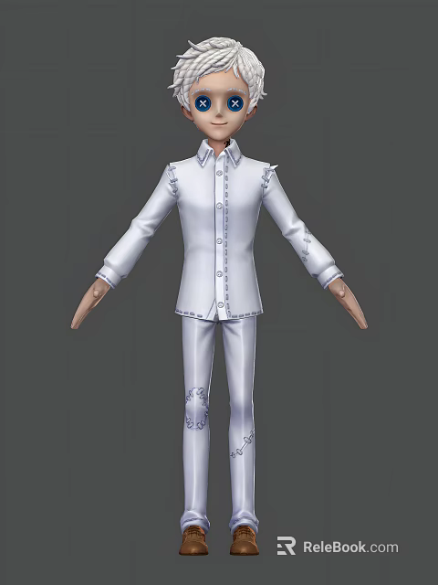 Man in White Buttoned Shirt and White Pants with Floral Patterns 3d model 