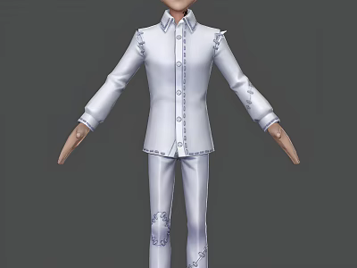 Man in White Buttoned Shirt and White Pants with Floral Patterns 3d model