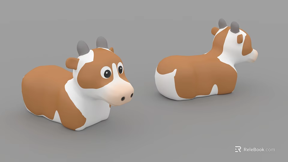 Cute Brown And White Cartoon Reptile Toys In Front And Side Views On Grey Background 3d model 