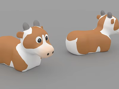 Cute Brown And White Cartoon Reptile Toys In Front And Side Views On Grey Background 3d model