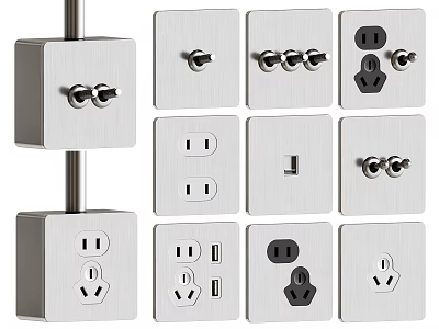 Modern Switch and Socket Panels with Various Designs and Silver Metal Finish 3d model