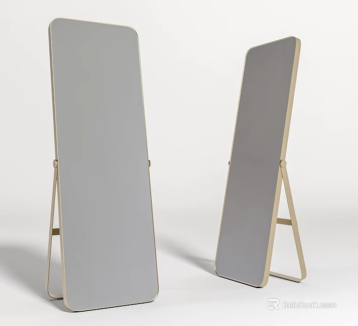 Modern Full Length Floor Mirror With Metal Stand And Rectangular Design 3d model 