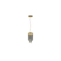 Modern Golden Chandeliers with Transparent Glass Strips Hanging and Illuminated in Modern Interior