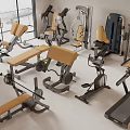Modern Home Gym Fitness Equipment With Treadmill Dumbbells Exercise Bench And Stationary Bike