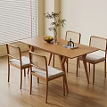 Minimalist Wooden Dining Table Set With Rattan Backrest Chairs And Fruit Plate