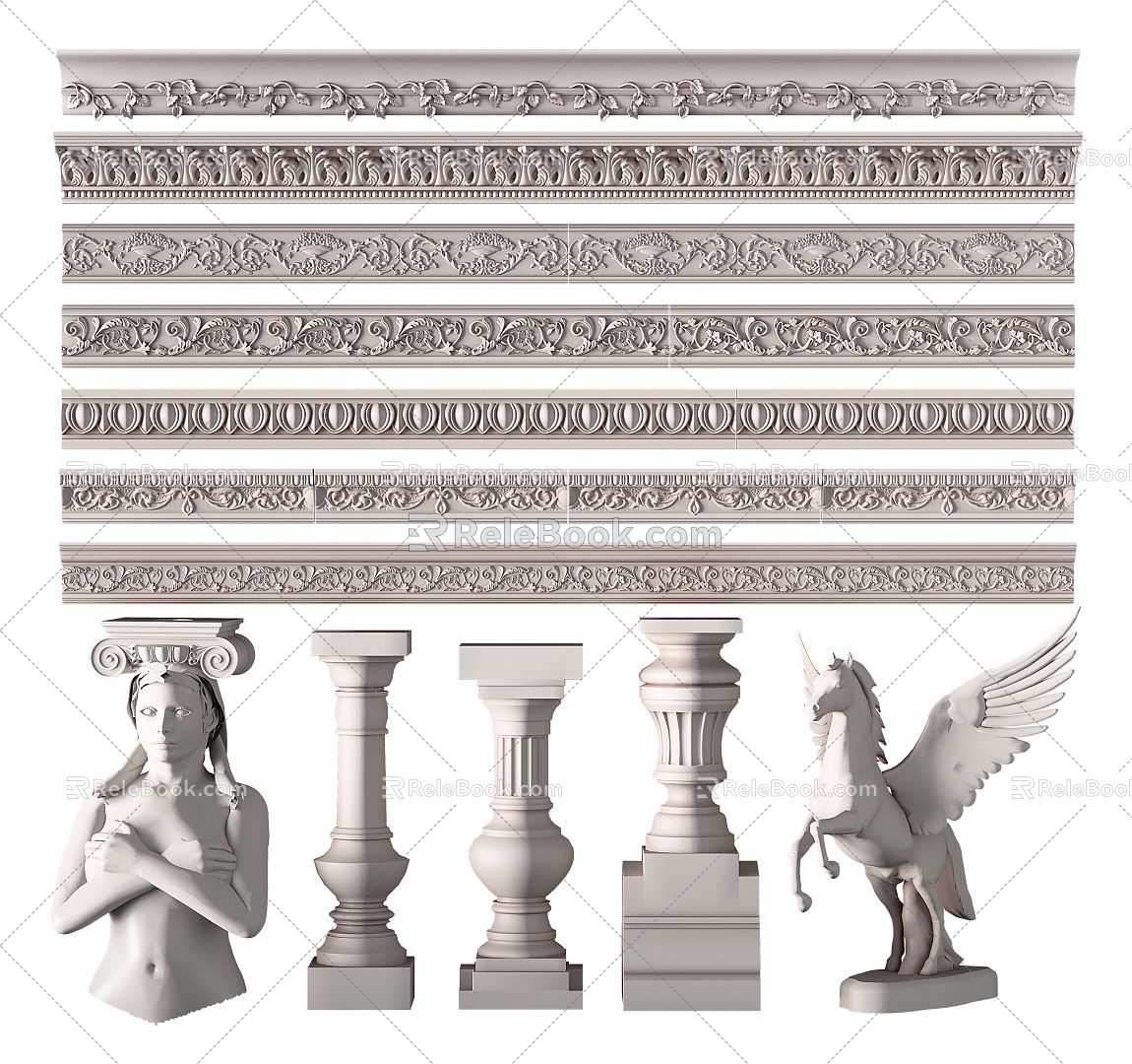 European style plaster line plaster line statue stone pillar 3d model