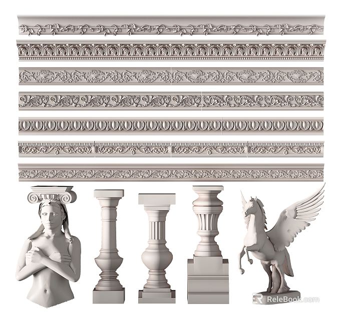 Gypsum Cornice Molding With Different Decorative Styles And Intricate Patterns For Interior Design 3d model 