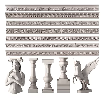 Gypsum Cornice Molding With Different Decorative Styles And Intricate Patterns For Interior Design 3d model