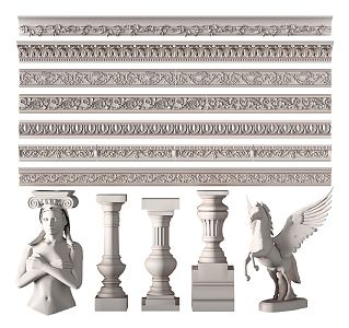 European style plaster line plaster line statue stone pillar 3d model