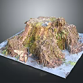 Natural Tree Stump With Exposed Roots And Green Moss On 3d model